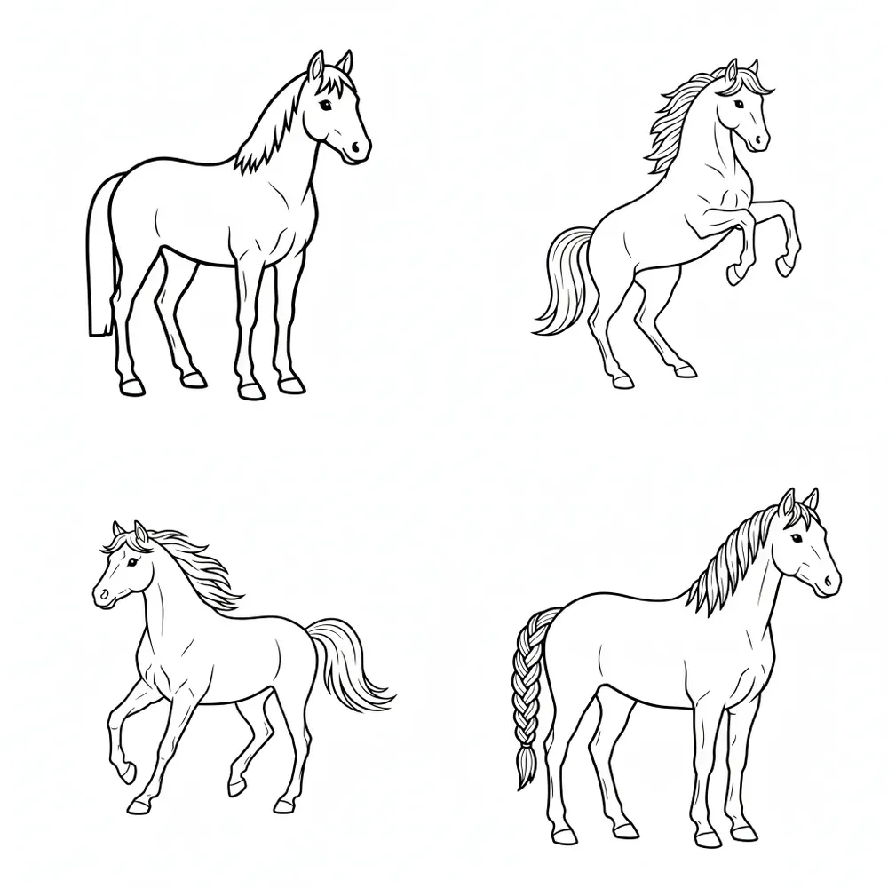 Horse Black Outline Coloring Pages