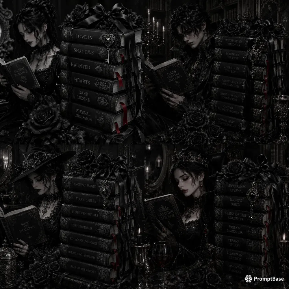 Dark Gothic Book Stack Aesthetics