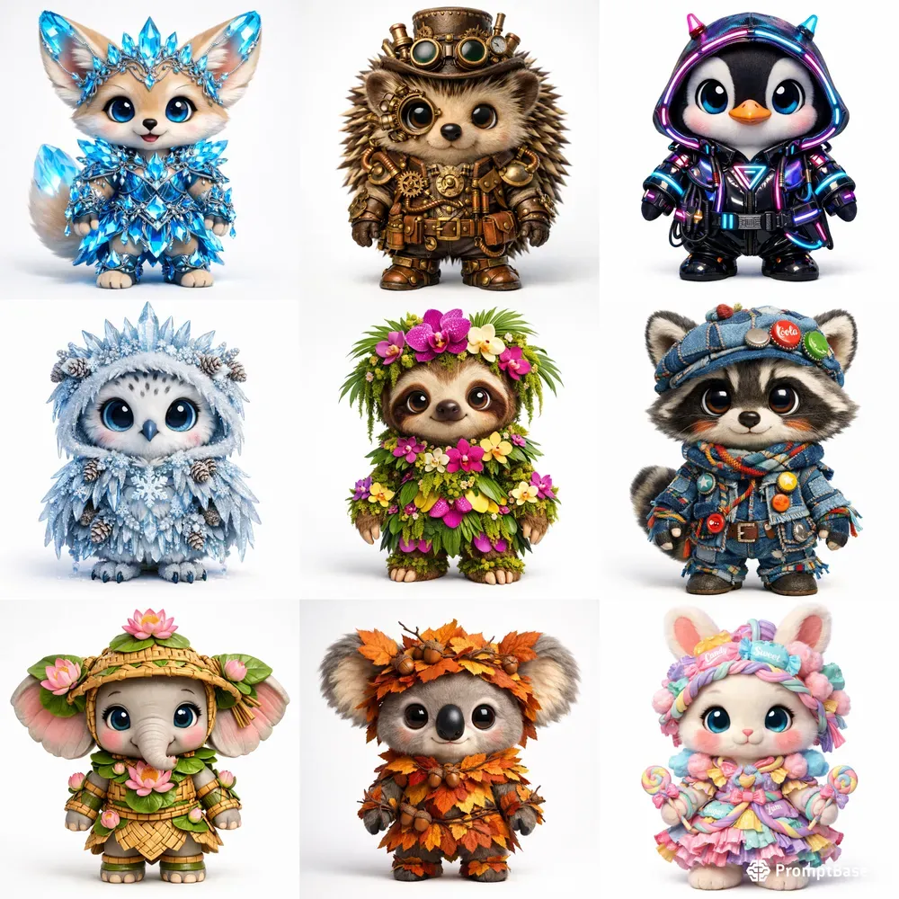 Whimsical 3D Chibi Animals