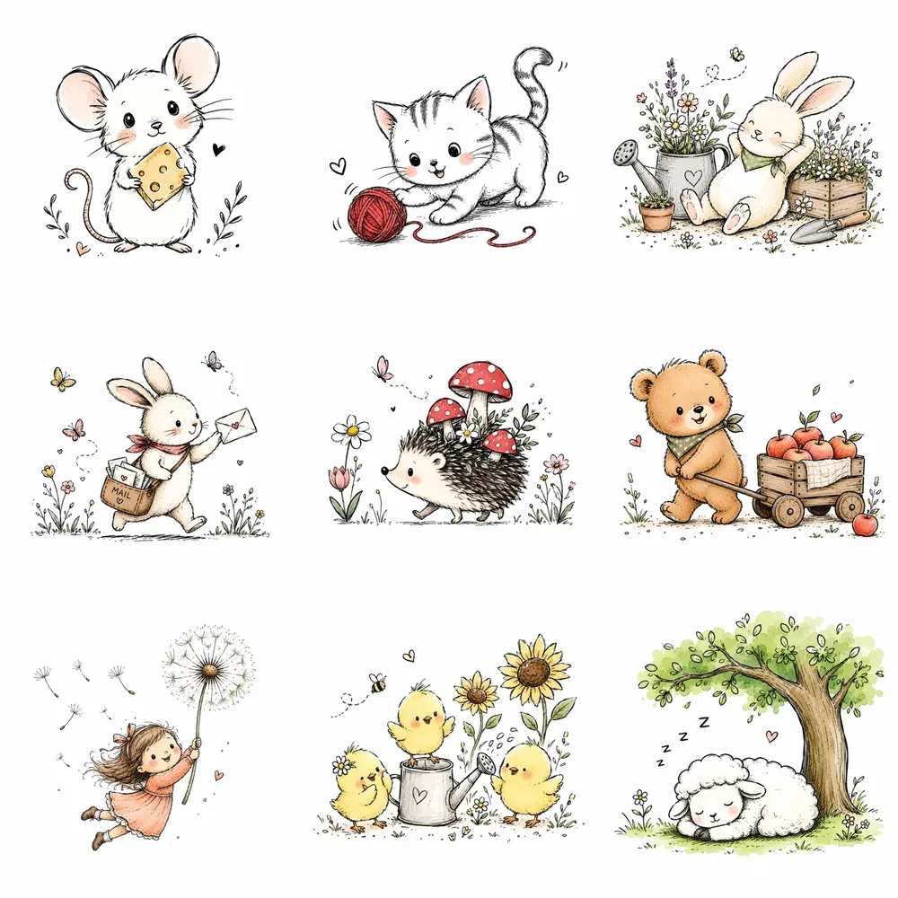 Cozy Doodle Coloring Books Line Art