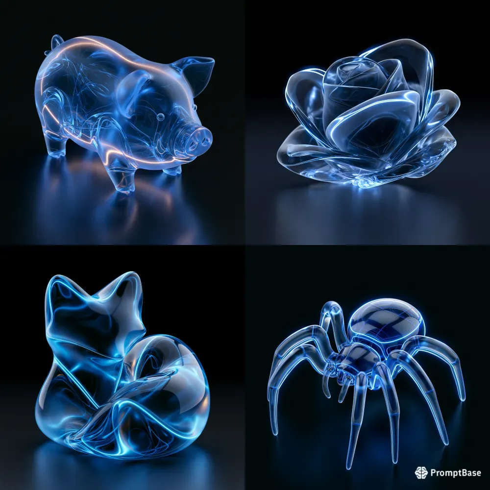 Electric Blue Glassmorphism 3D Objects