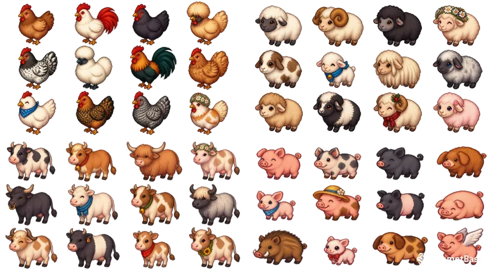 Cozy 16bit Animal Sprite Sheets
