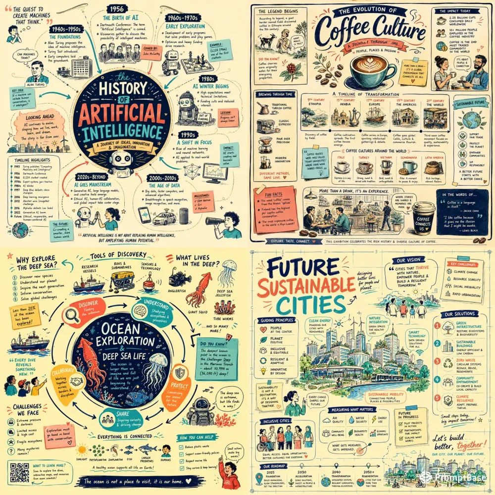 Golden Sketchnote Knowledge Atlases