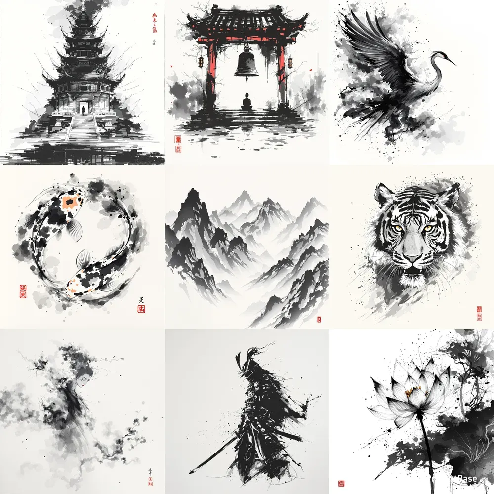 Brush Strokes With Black Ink Drawings