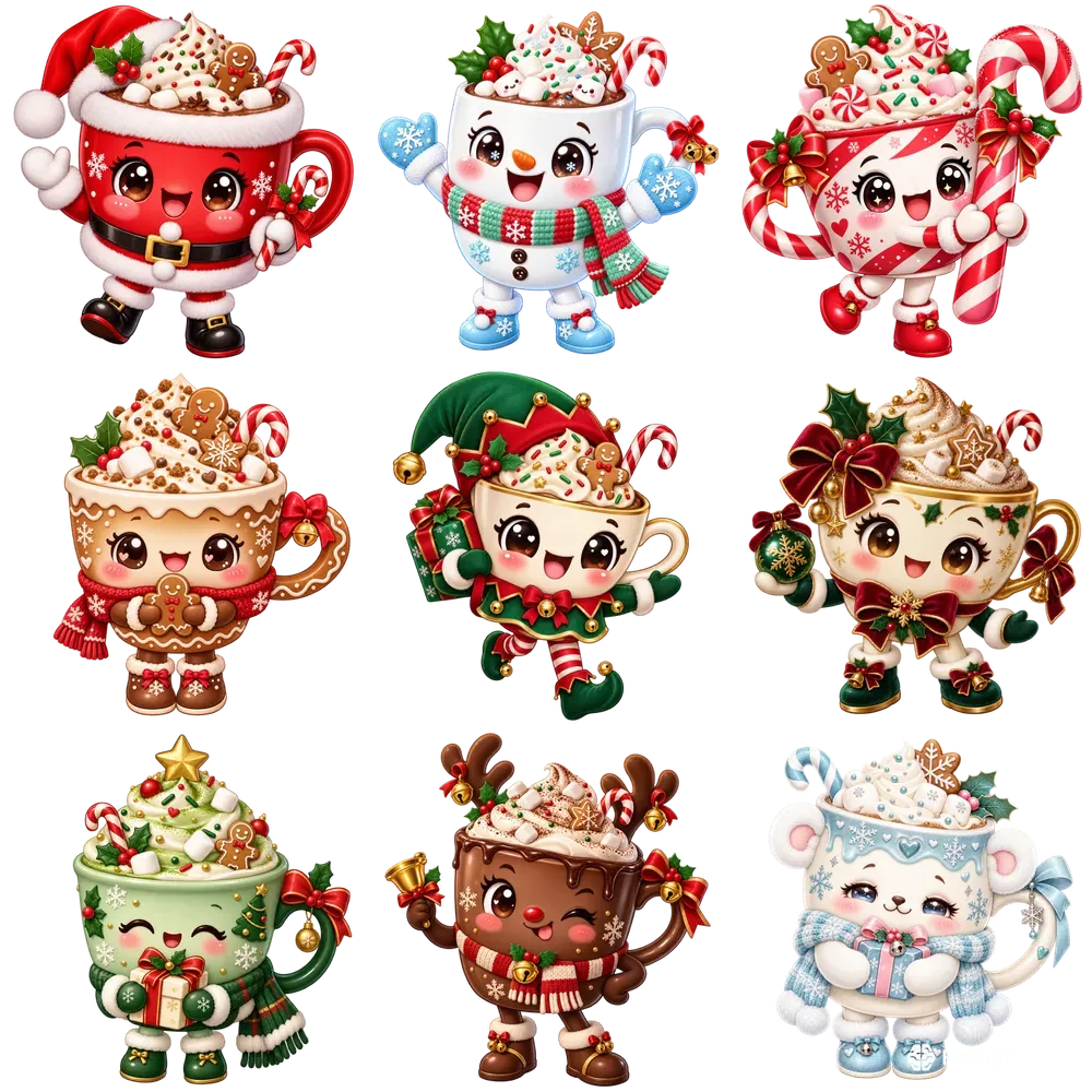 Cute Christmas Coffee Cup Mascots