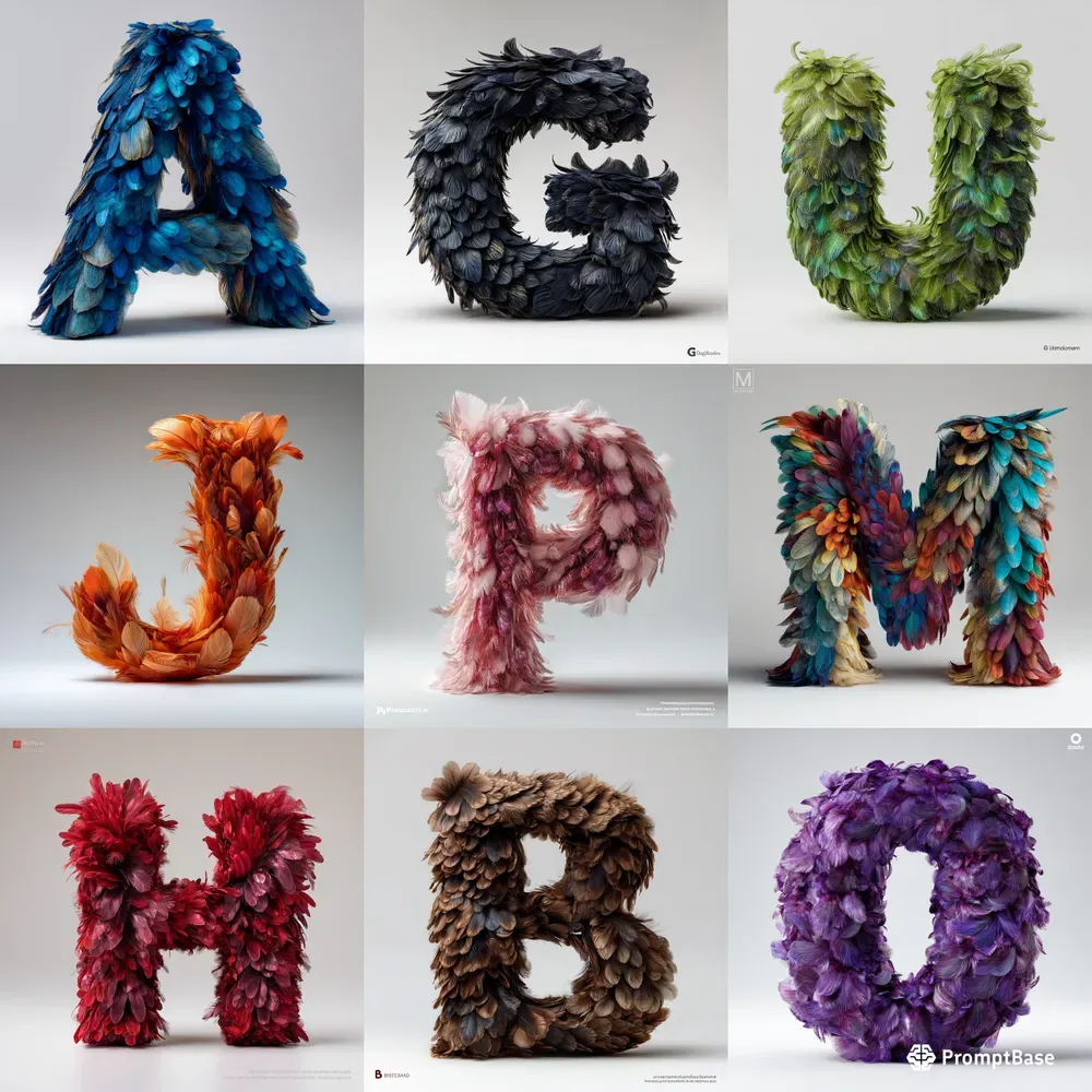 3D Colorful Feather Letters