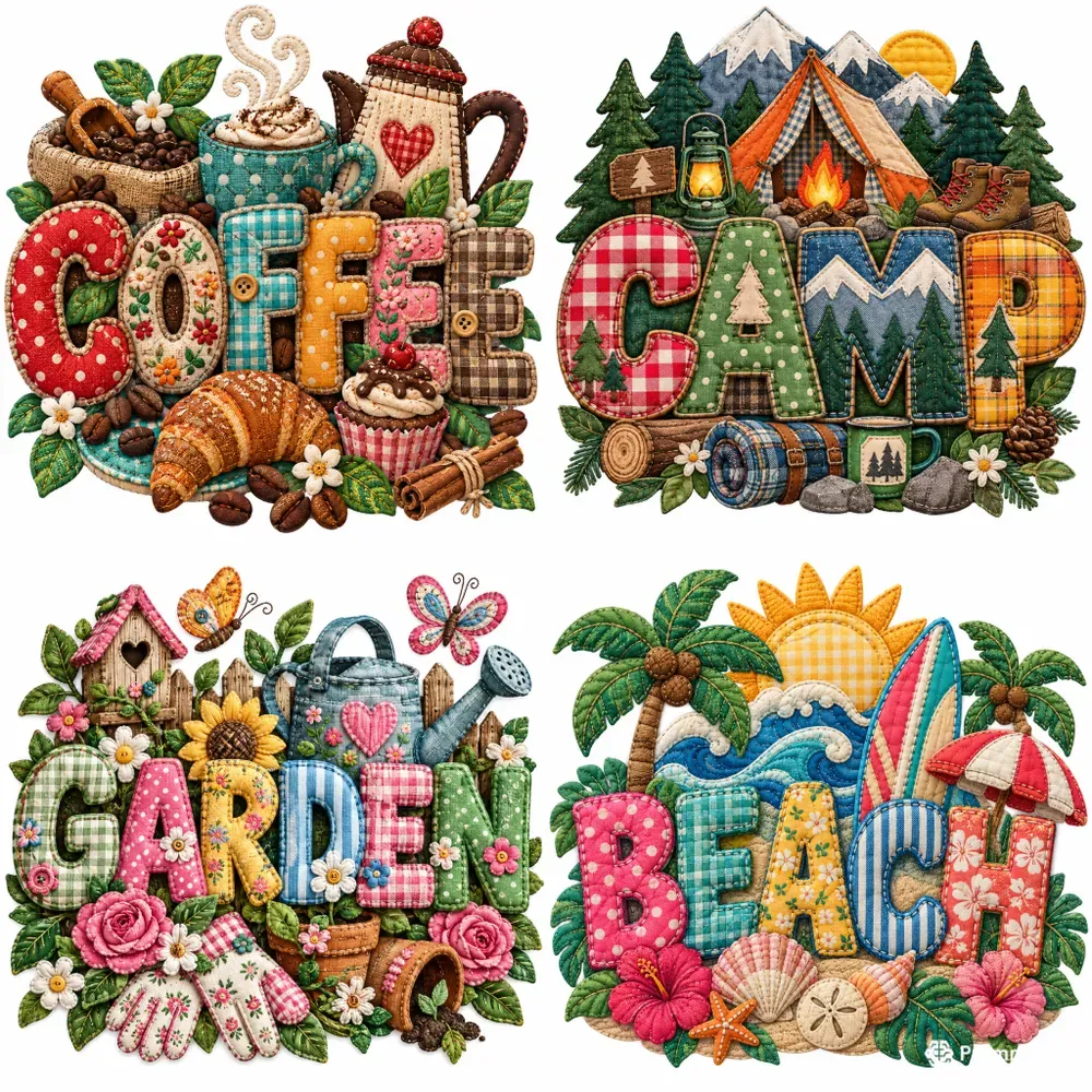 Quilted Theme Typography Art