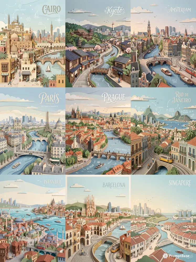 Paper Cut City Travel Posters
