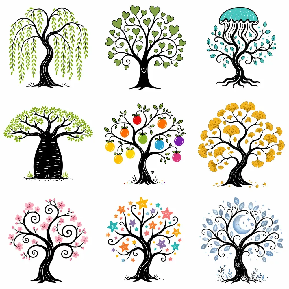 Whimsical Drooping Tree Doodle Packs