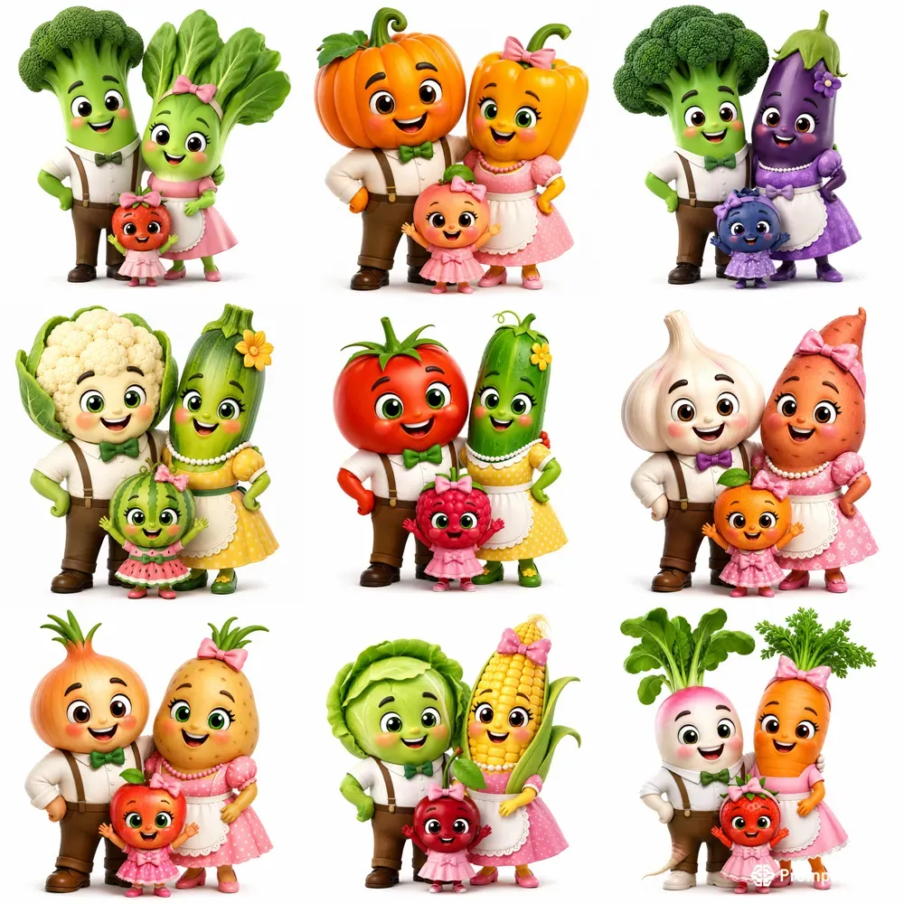 Cute 3D Vegetable Families