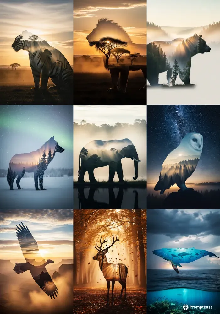 Double Exposure Wildlife Silhouettes