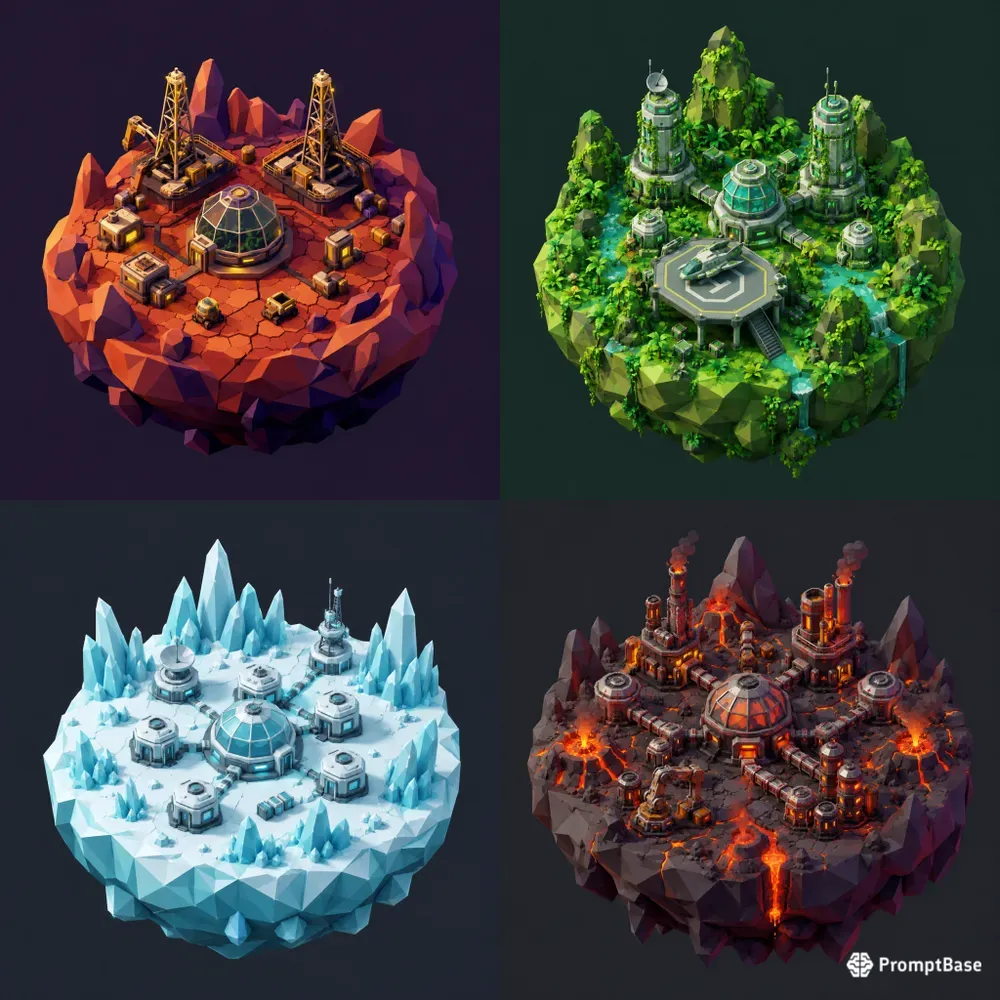 3D Lowpoly Space Colony Dioramas