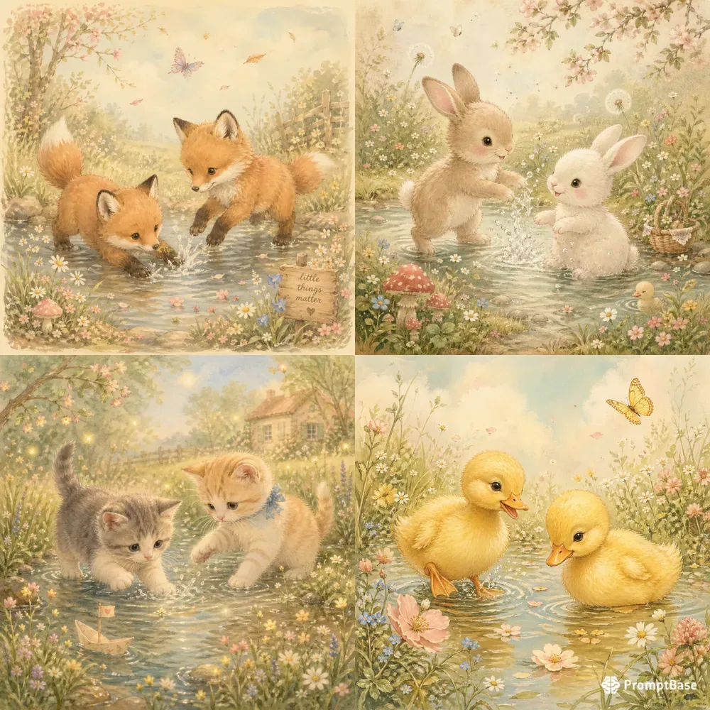 Whimsical Pastel Animal Scene Magic
