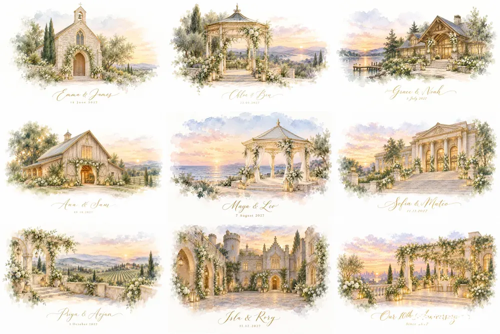 Wedding Venue Portrait Art Prints