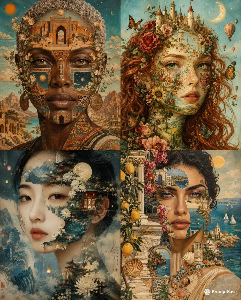 Cosmic Botanical Mosaic Portraits