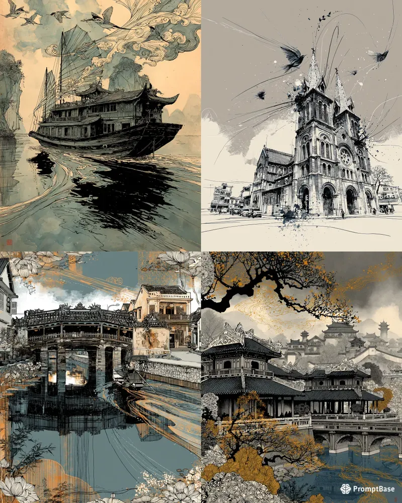 Vintage Vietnam Ink Illustrations