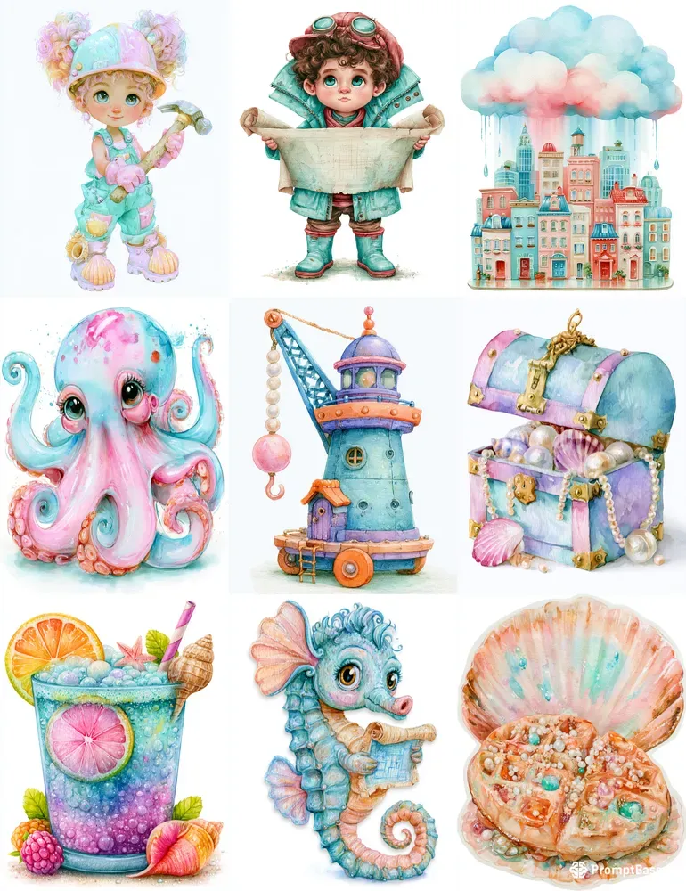 Cute Seaside Builder Girl Clipart