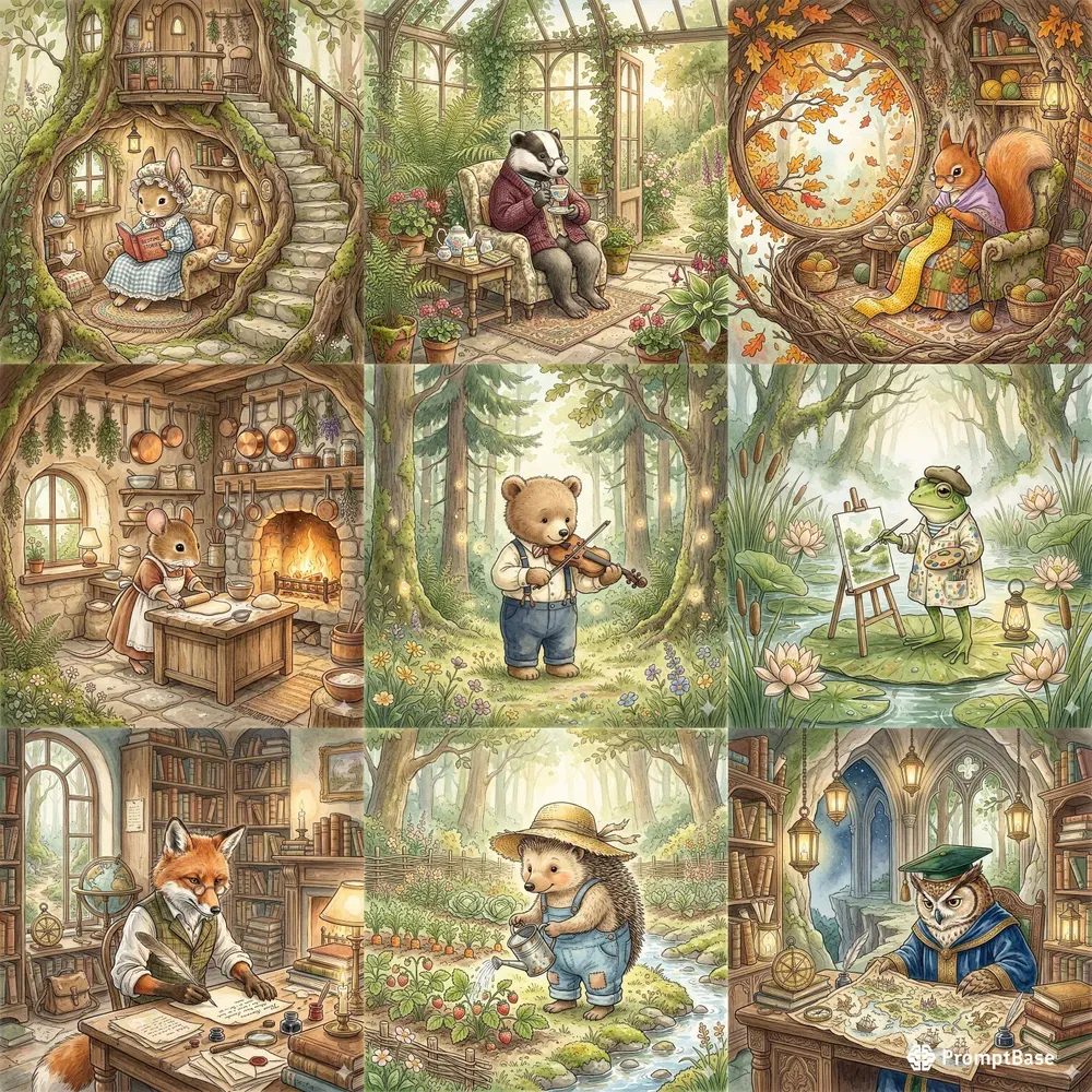 Cozy Vintage Watercolor Storybook Art