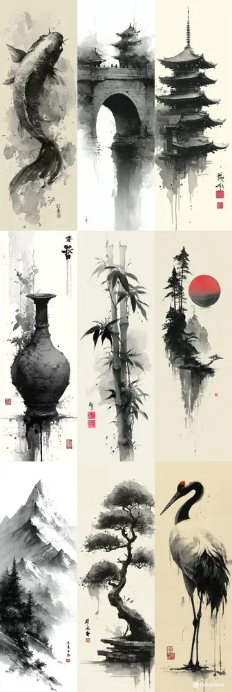 Minimal Japanese Ink Wash Bookmarks