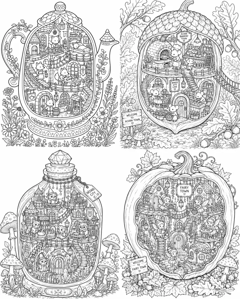 Tiny Worlds Coloring Books