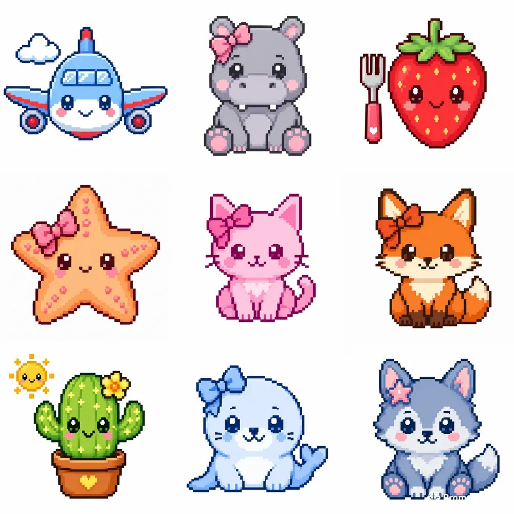 Pixel Art Cute Icons Retro