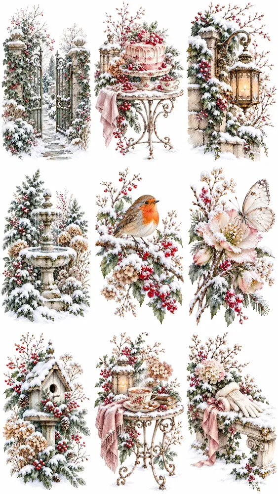 Hidden Winter Garden Watercolor Cliparts