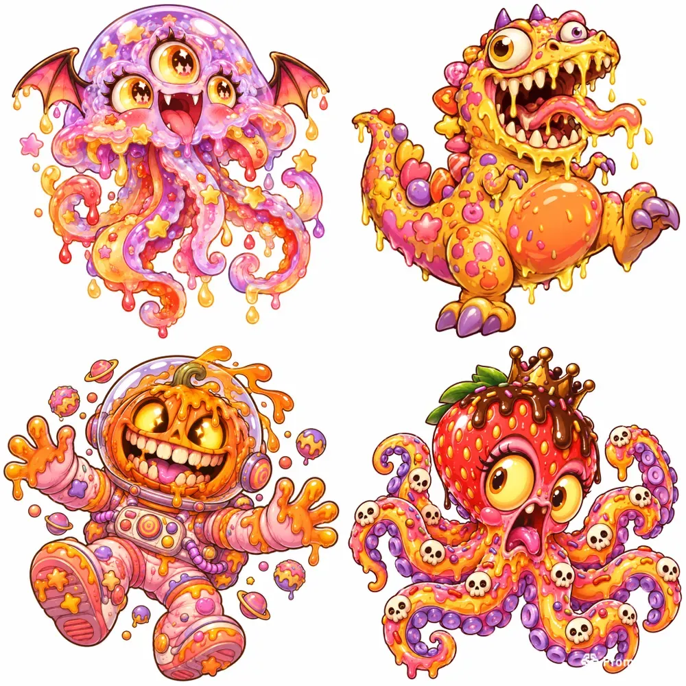 Psychedelic Kawaii Monster Cliparts