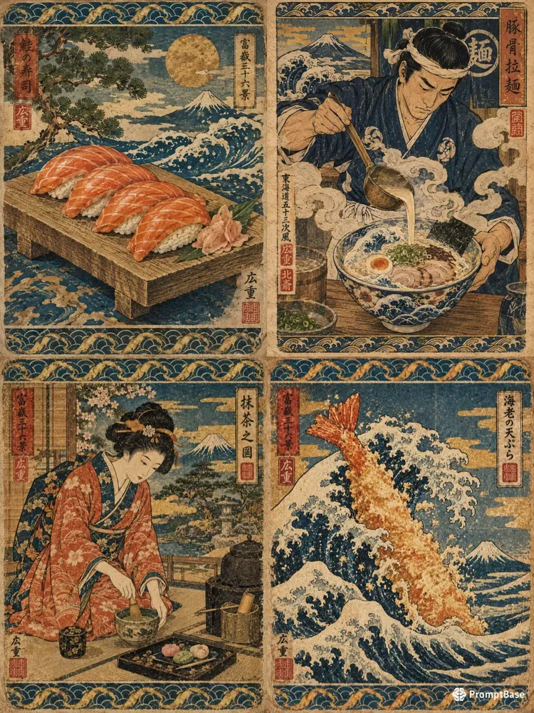 Traditional Japanese Ukiyoe Food Posters