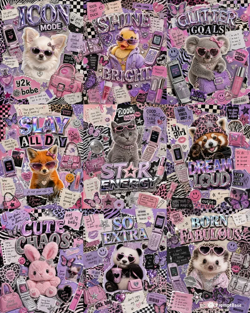 Y2k Scrapbook Animal Posters