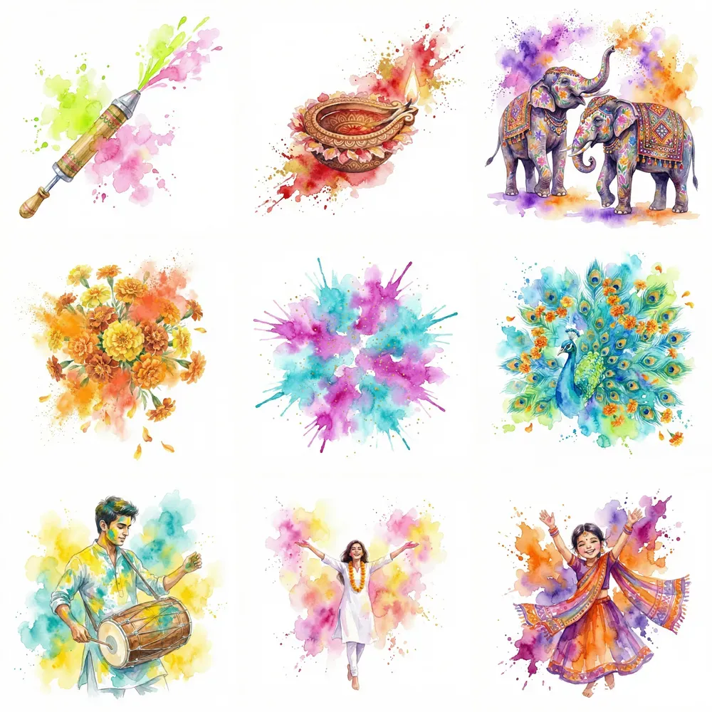 Watercolor Holi Cliparts