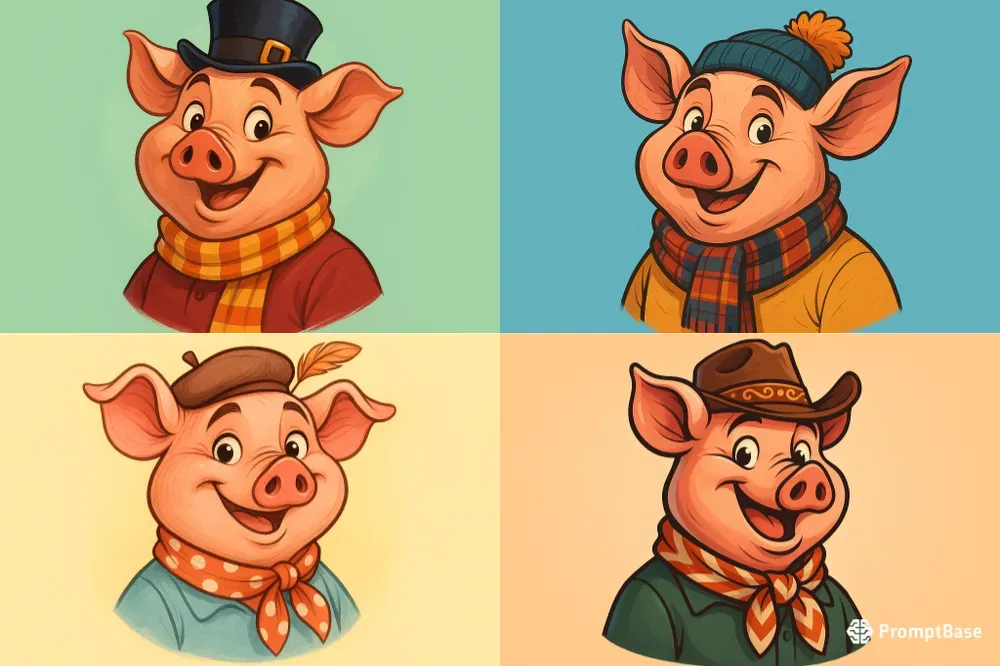 Charming Cartoon Pig Portraits Generator