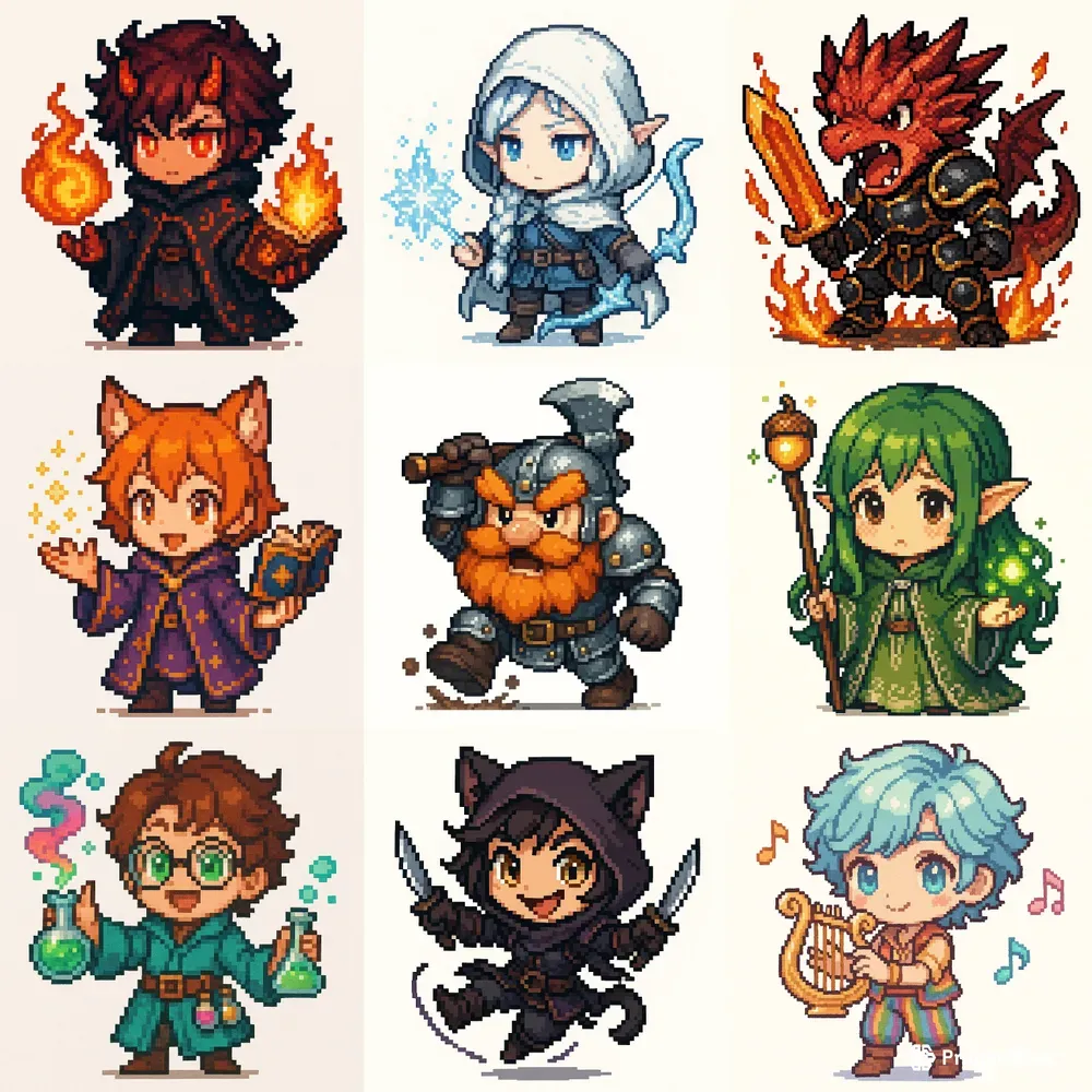 Fantasy Chibi Pixel Art Characters