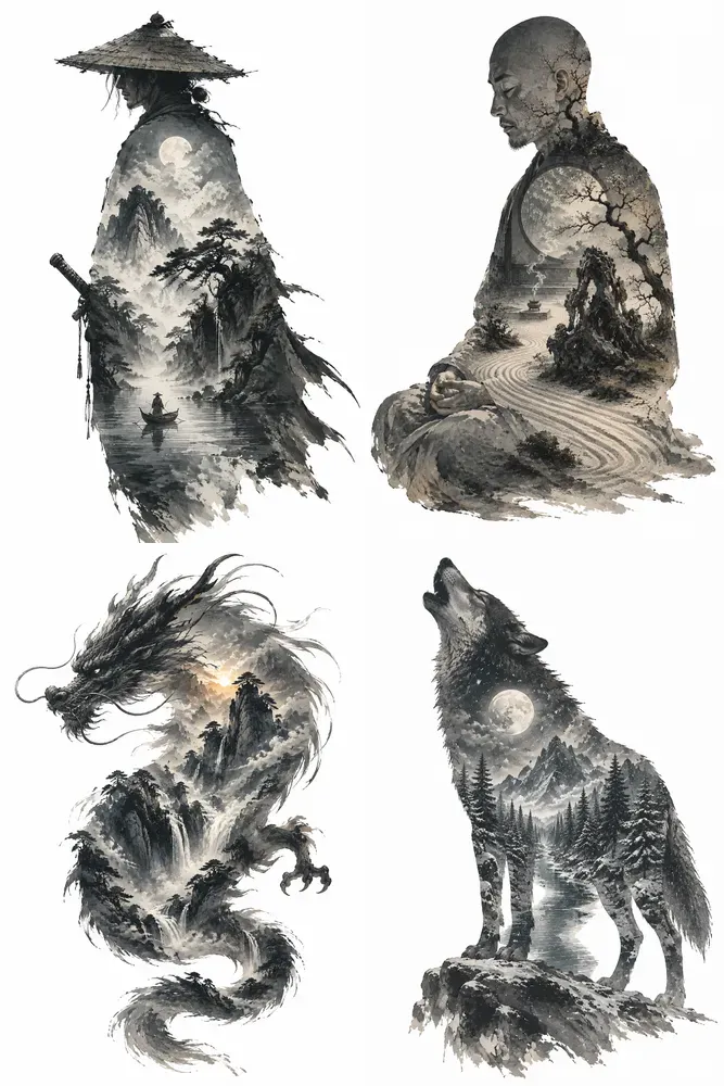 Oriental Ink Double Exposure Posters