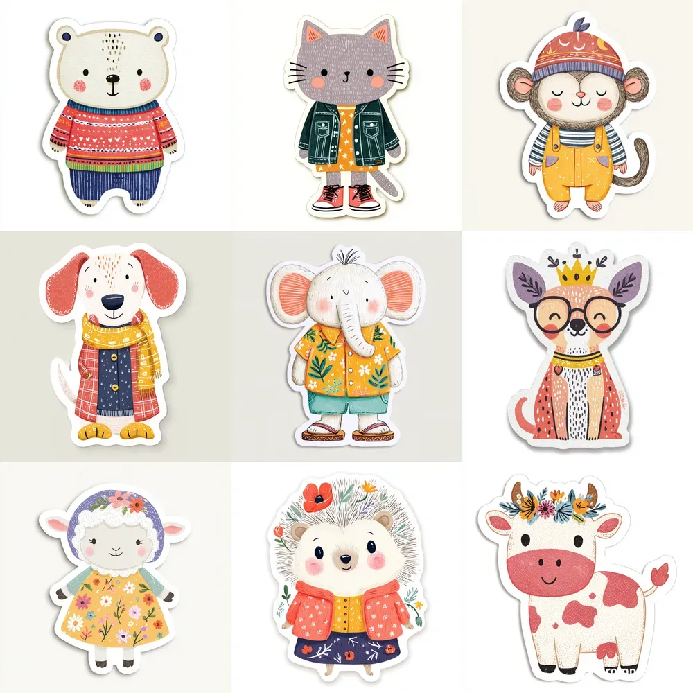 Playful Naive Animal Character Stickers
