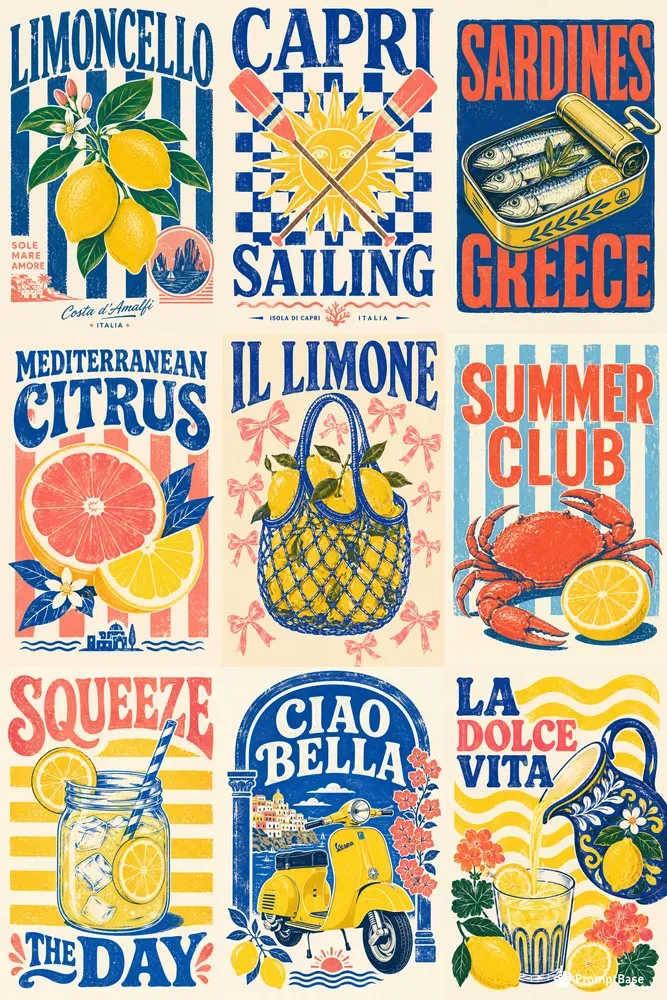 Retro Mediterranean Summer Graphics