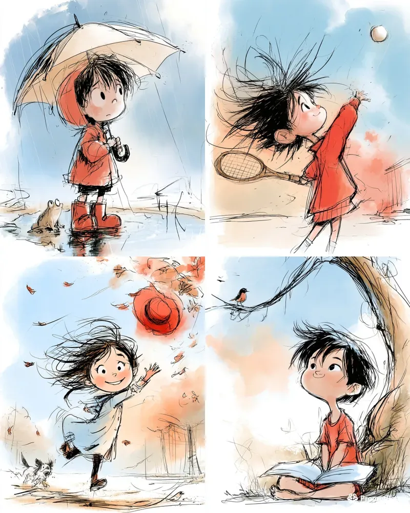 Whimsical Ink And Watercolor Kids