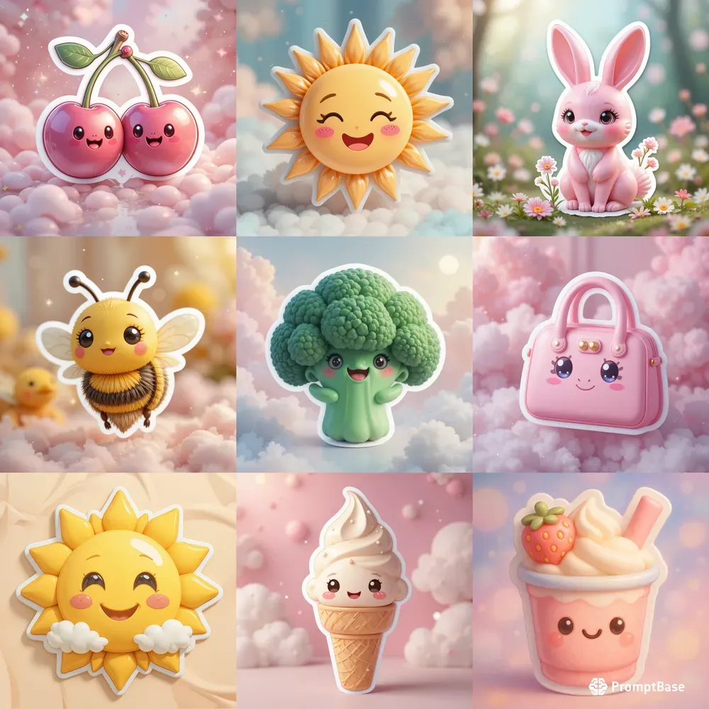 3D Cute Pastel Kawaii Toy Stickers