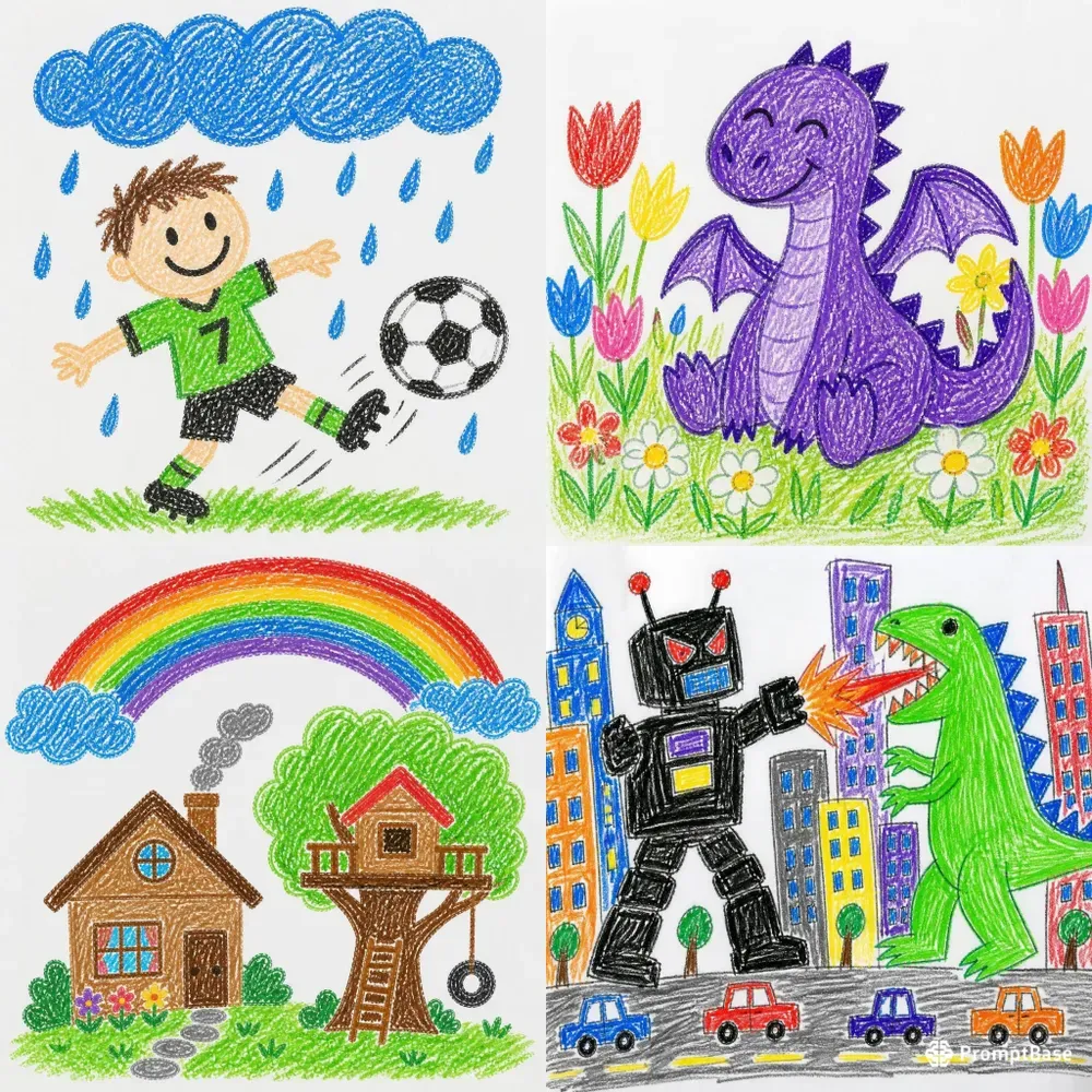 Childlike Crayon Art Drawings