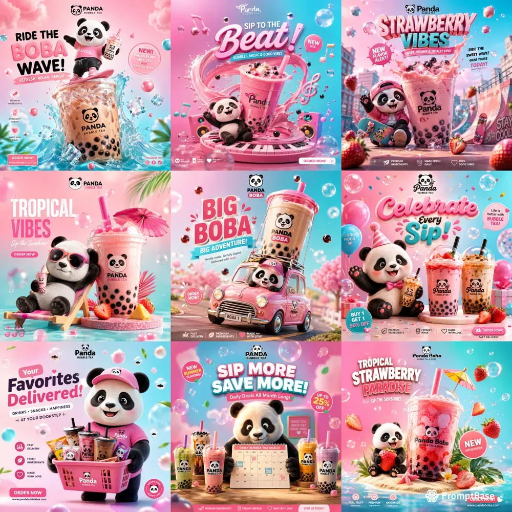 Cute Panda Bubble Tea Ad Poster Packs