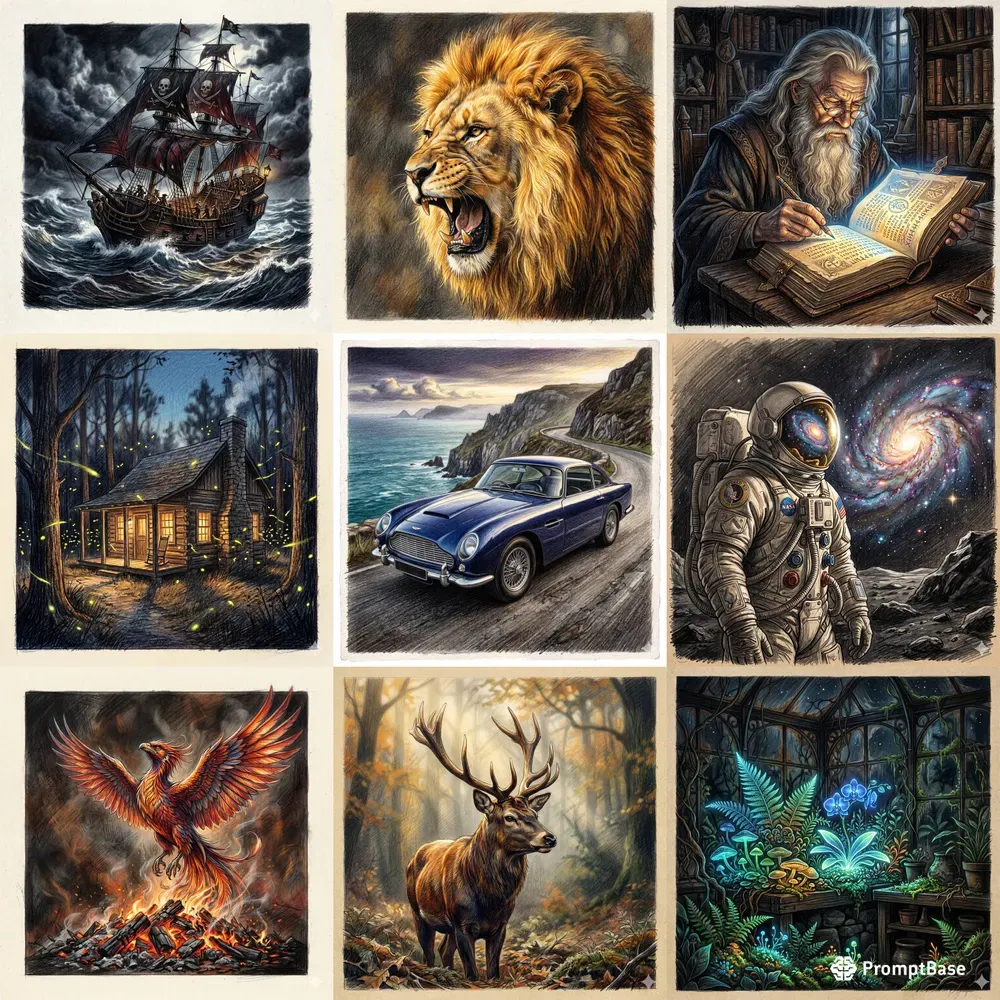 Cinematic Detailed Color Pencil Sketches
