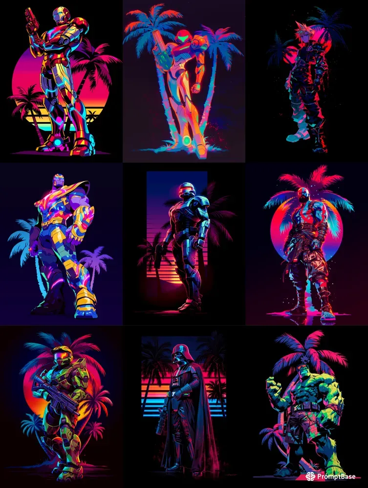 Vaporwave Retrowave Character Paintings