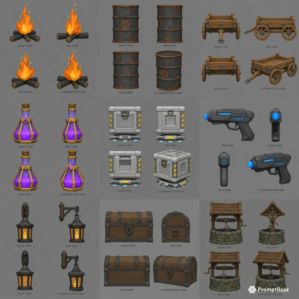 Low Poly Game Prop Reference Sheet Gens