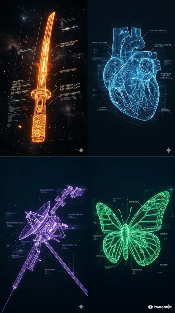 Holographic 3d Tech Blueprint Schematics