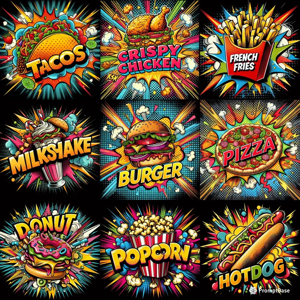 Pop Art Food Typography Cliparts