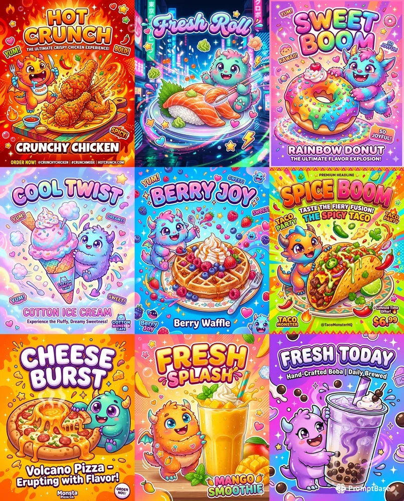 Cute Monster Food Ads Posters