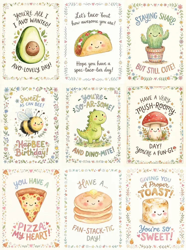 Cute Handdrawn Watercolor Pun Cards
