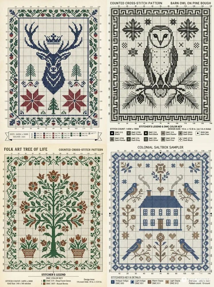 Quaker Sampler Crossstitch Charts