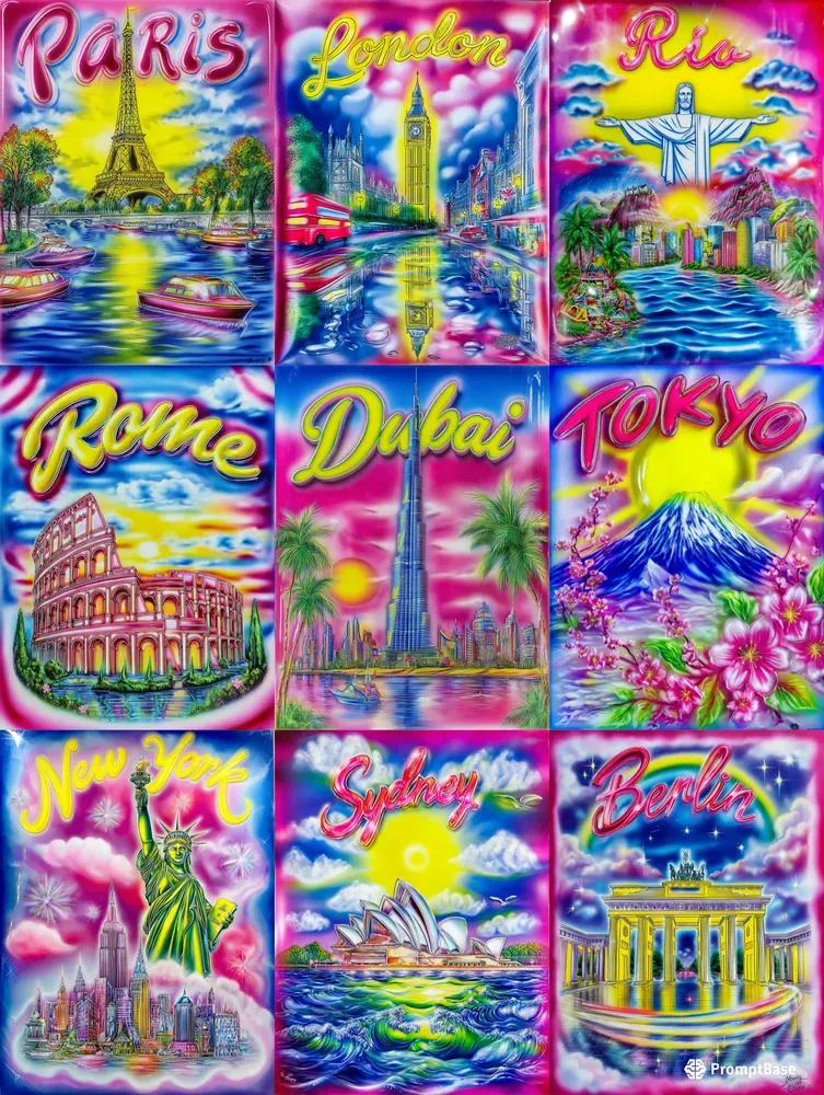 Neon Glow Travel Posters Collection