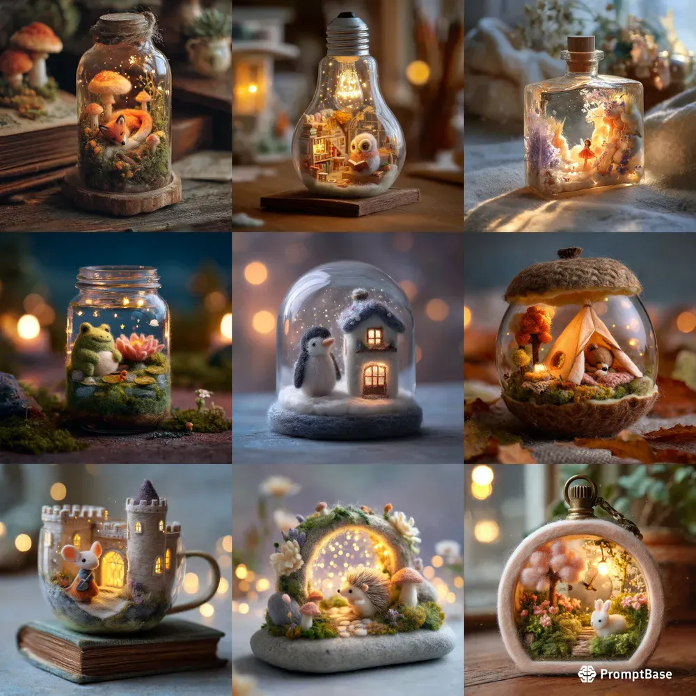Whimsical Felted Wool Miniature Dioramas