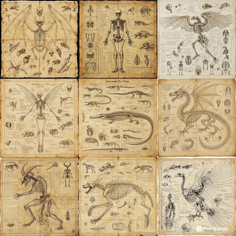 Sketch Parchments Depicting Skeletal Art